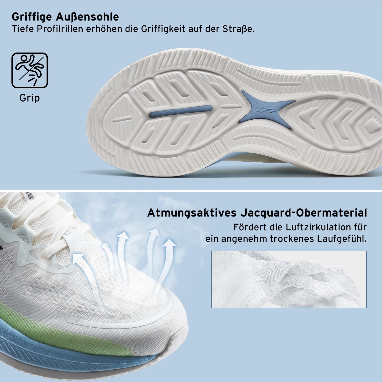 XTEP Laufschuhe Herren Gedämpft, Leichte Joggingschuhe, Bequeme Running-Schuhe, Atmungsaktive rutschfest Strapazierfähig, für Training & Jogging