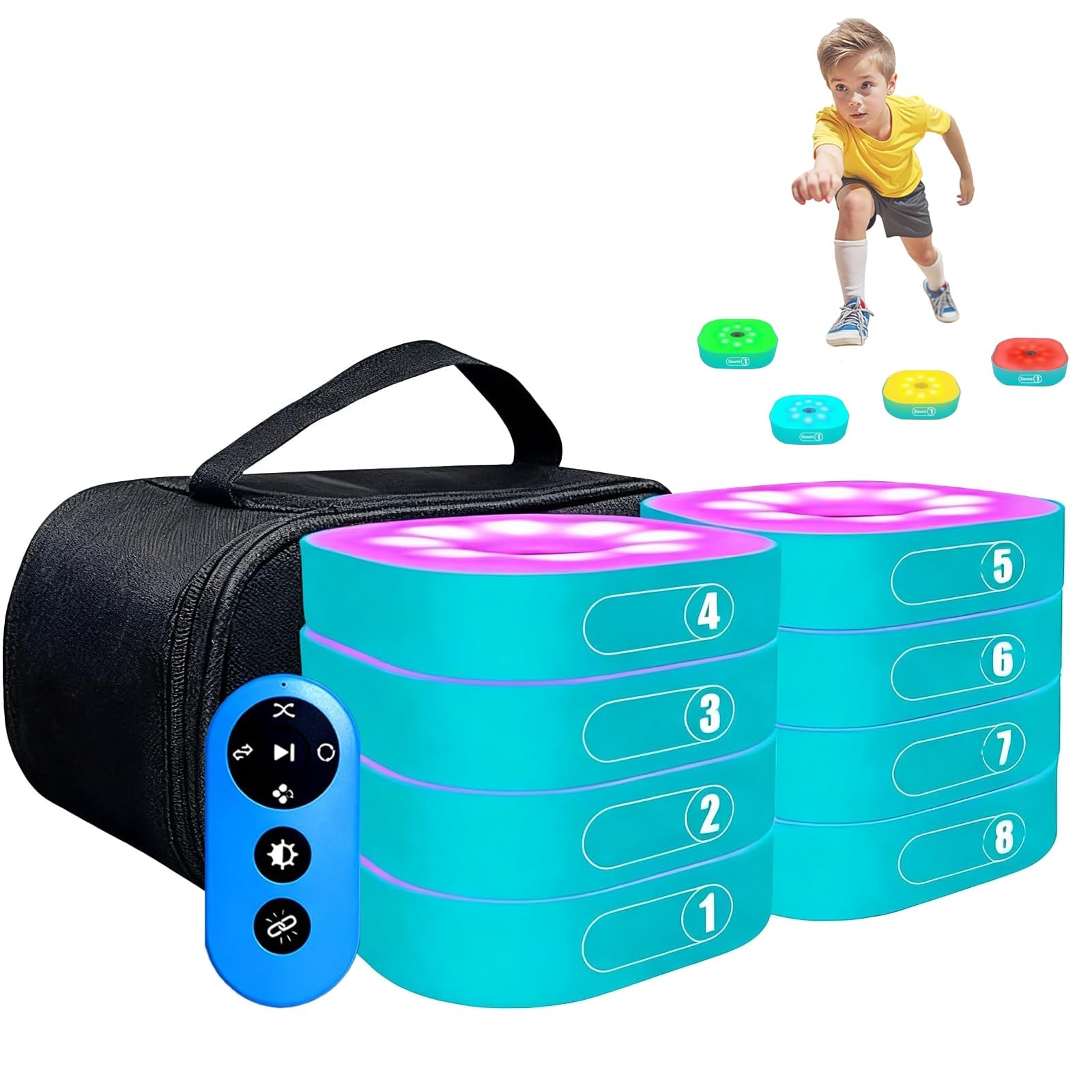Luces de entrenamiento de reacción para entrenamiento de agilidad con control remoto, lámpara de reacción de boxeo de velocidad y fútbol, 4 modos para coordinación ojo-mano y fitness