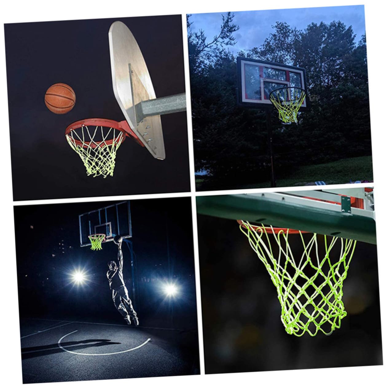 BESPORTBLE 4pcs Basketball Hoop Lights Outdoor Glow-in-The-Dark Net Fluorescent Basketball Mesh
