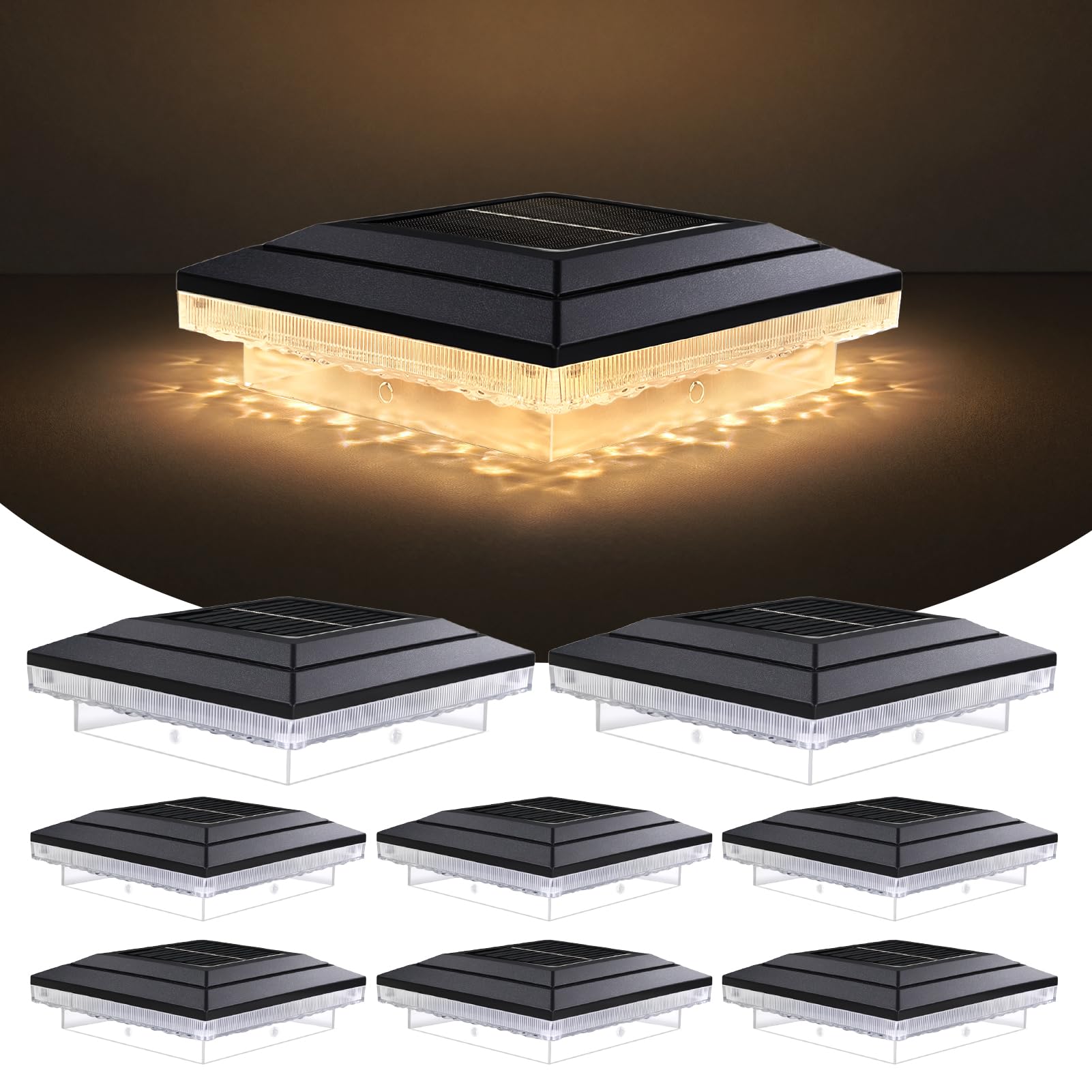 BRIMAX 8 Pack Solar Post Cap Lights, IP65 Waterproof Outdoor Post Lights with 3 Modes, Easy Install Solar Powered Fence Lights for 4x4 inch Wooden/Vinyl Posts, Garden, Deck, Patio