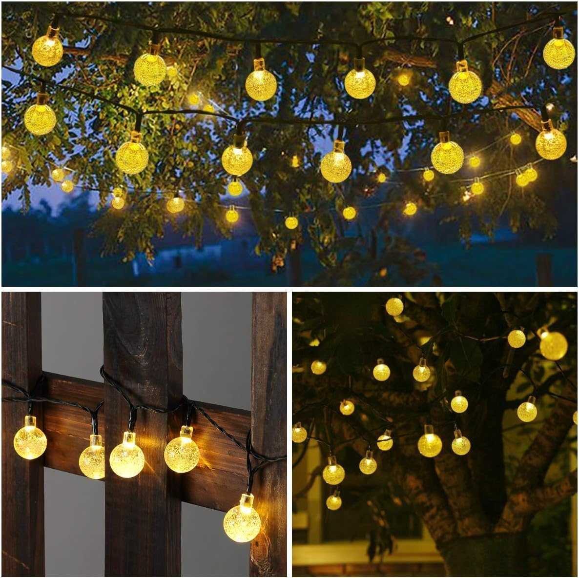 Guirnalda de luces solares impermeables para exteriores, 1 paquete de 50 luces LED de 2,3 cm cada una, luces solares de patio con 8 modos de iluminación para jardín, patio, porche, fiesta de boda