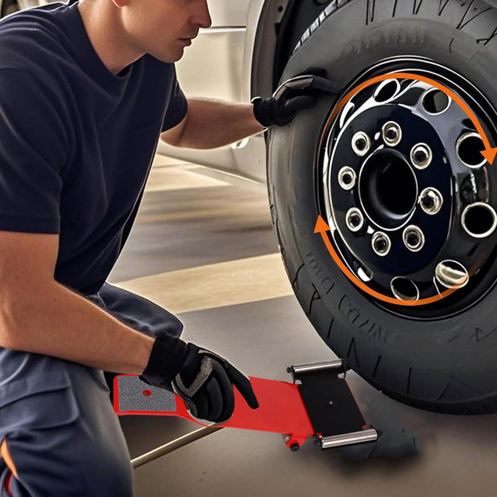 Acouto Tragbares Reifenheber-Werkzeug mit Rollenplatte, Robustes Reifenheber-Hebewerkzeug für Autos, SUVs, LKWs, Motorräder, ATVs, UTVs