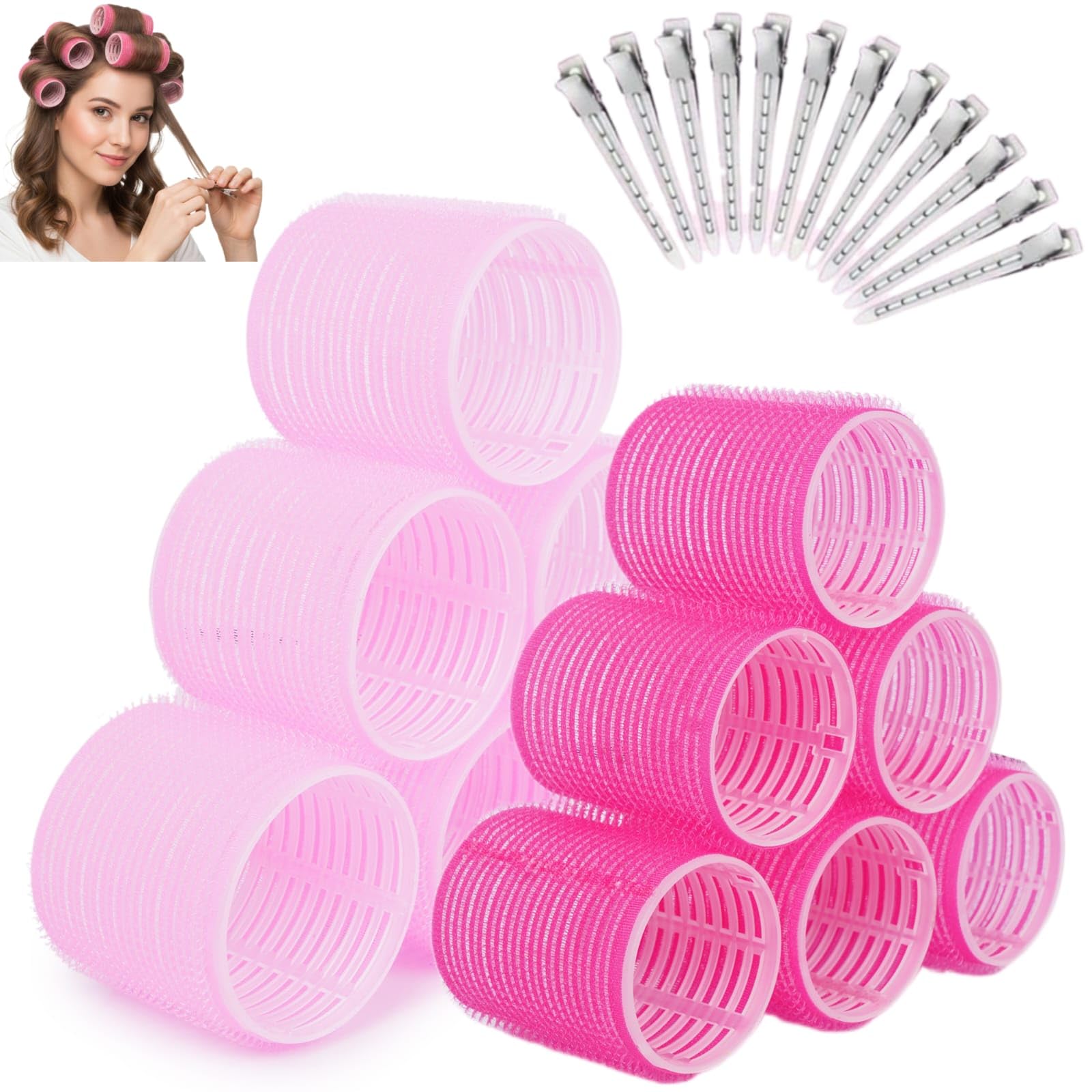 (JIBA BEAUTY)-SELF-GRIP HEATLESS HAIR CURLERS, 24PC ROLLER SET(6JUMBO+6LARGE+12 METAL CLIP), VOLUMIZING STYLING ROLLERS FOR BOUNCY CURLS AND WAVES-image-12