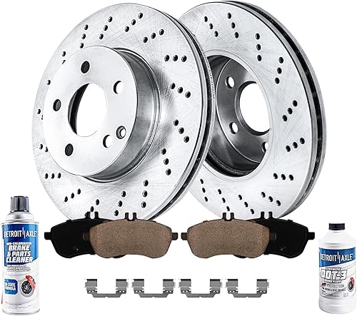 Detroit Axle - Kit de freno delantero para Mercedes-Benz C250 C300 C230 SLK250 sin paquete deportivo, rotores de freno de disco ranurados perforados