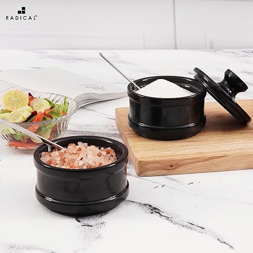 Miniatura 5 de Radicaln Bodega doble de sal de 5 pulgadas hecha a mano con tapa, cuencos de sal y pimienta de 2 pulgadas, ideal para joyas, mantequilla, azúcar