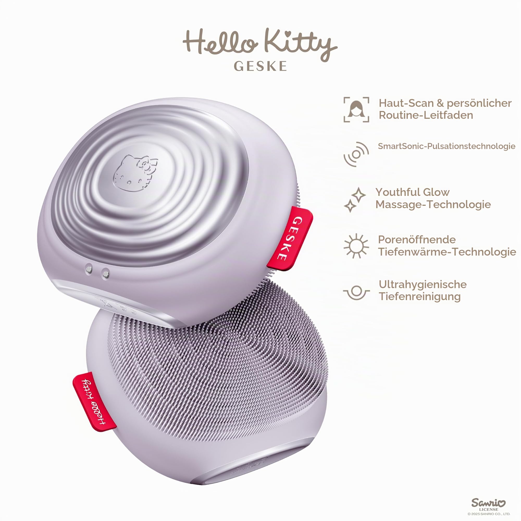 GESKE x Hello Kitty | SmartAppGuided™ Sonic Thermo Facial Brush | 5 in 1 | Hautreinigung | Reinigungsbürste mit Wärmefunktion | Gesichtsmassage | elektrische Gesichtsbürste | Gesichtsreinigungsgerät