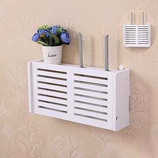 HpLive Wall Mount WIFI Router Shelf, Drill Free Cable Router Organizer Shelf Wall Mount Bracket Cable Organizer, Router Wooden Rack TV Top Storage Box to Store Your Wifi, Router