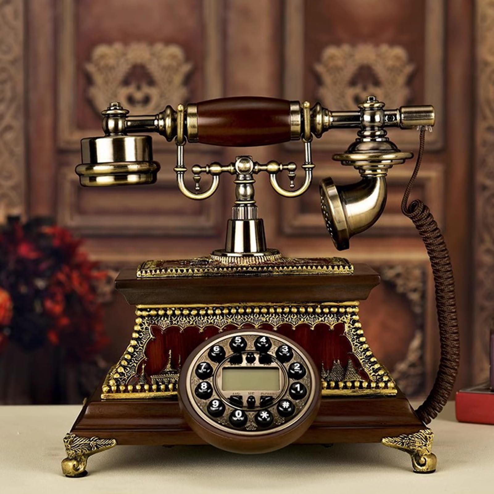 Telefono, Telefono rotativo retrò, Telefono Antico, Telefono con Filo in Legno in Stile retrò, Telefono Fisso per casa/Ufficio