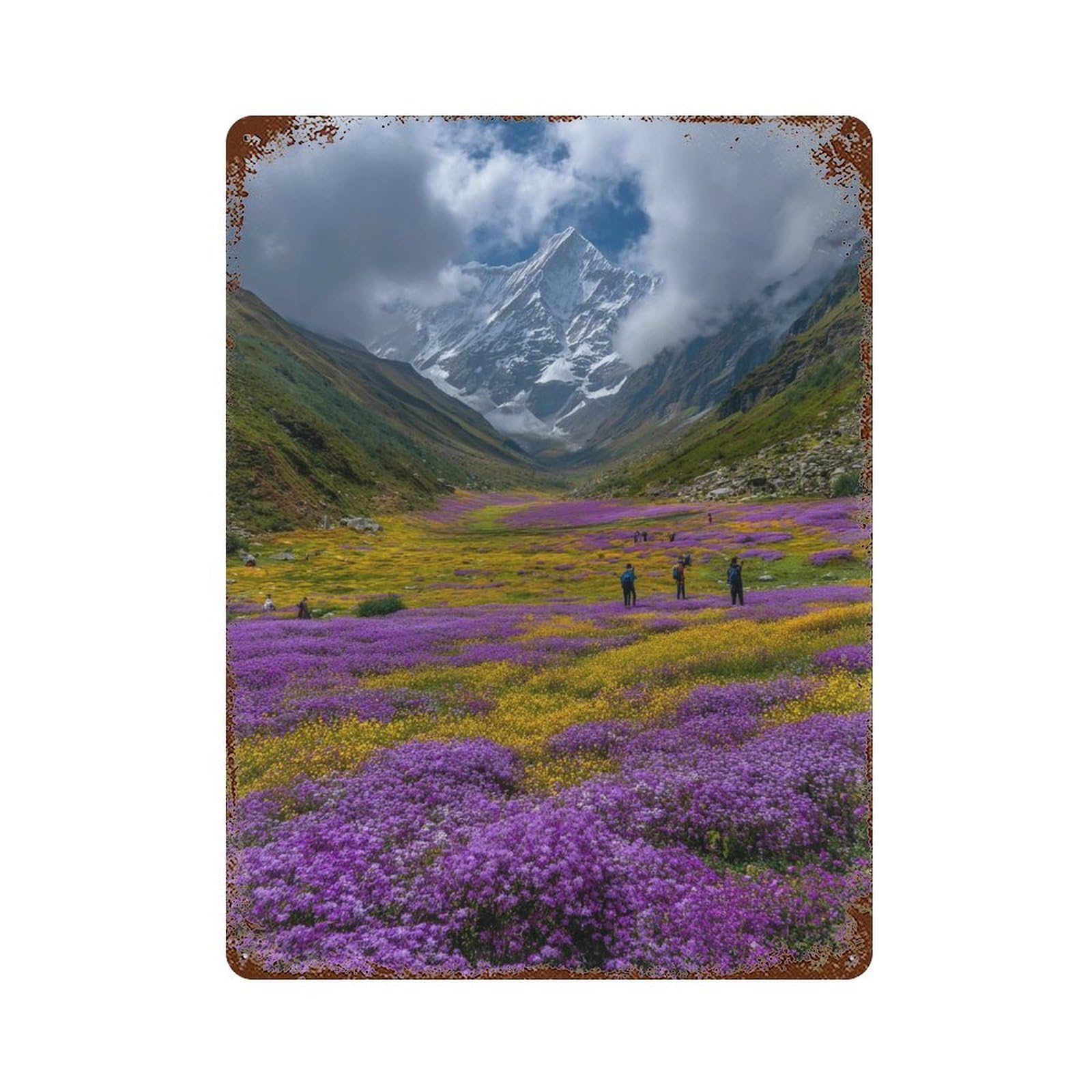 Mountain Valley Flowers Hike Distressed Metal Wall Sign 15.7"x11.8", Ideal for Garage, Bar And Workshop Decor