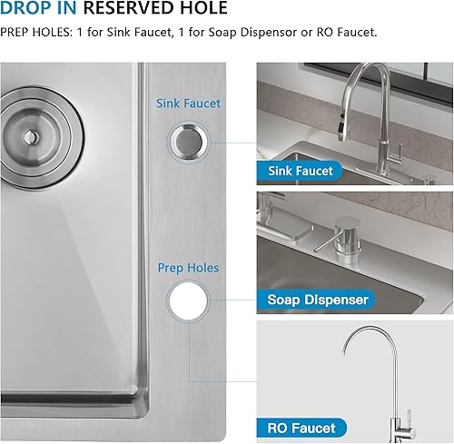 Miniatura 36 de Fregadero de lavandería de 25 x 22 pulgadas, montaje superior, acero inoxidable T304, calibre 16, 12 pulgadas de profundidad, fregadero individual