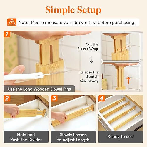 Miniatura 5 de Lifewit Paquete de 6 separadores de cajones de bambú de 2.4 pulgadas de alto, organizadores de cajones ajustables de 12 a 17 pulgadas para ropa,