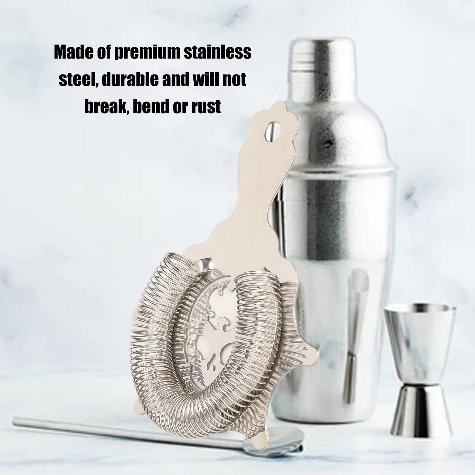 Bar Strainer, Multifunctional 4 Prong Stainless Steel Cocktail Strainer Bar Cocktail Strainer Filter Bartender with Wire Spring for Ice Filter