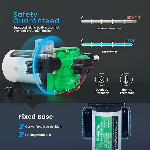 Miniatura 4 de SPECSTAR Bomba de agua dulce serie 42, 12 V CC 5.5 GPM 70 PSI bomba de agua de diafragma autocebante incluye adaptadores de manguera de jardín de 12