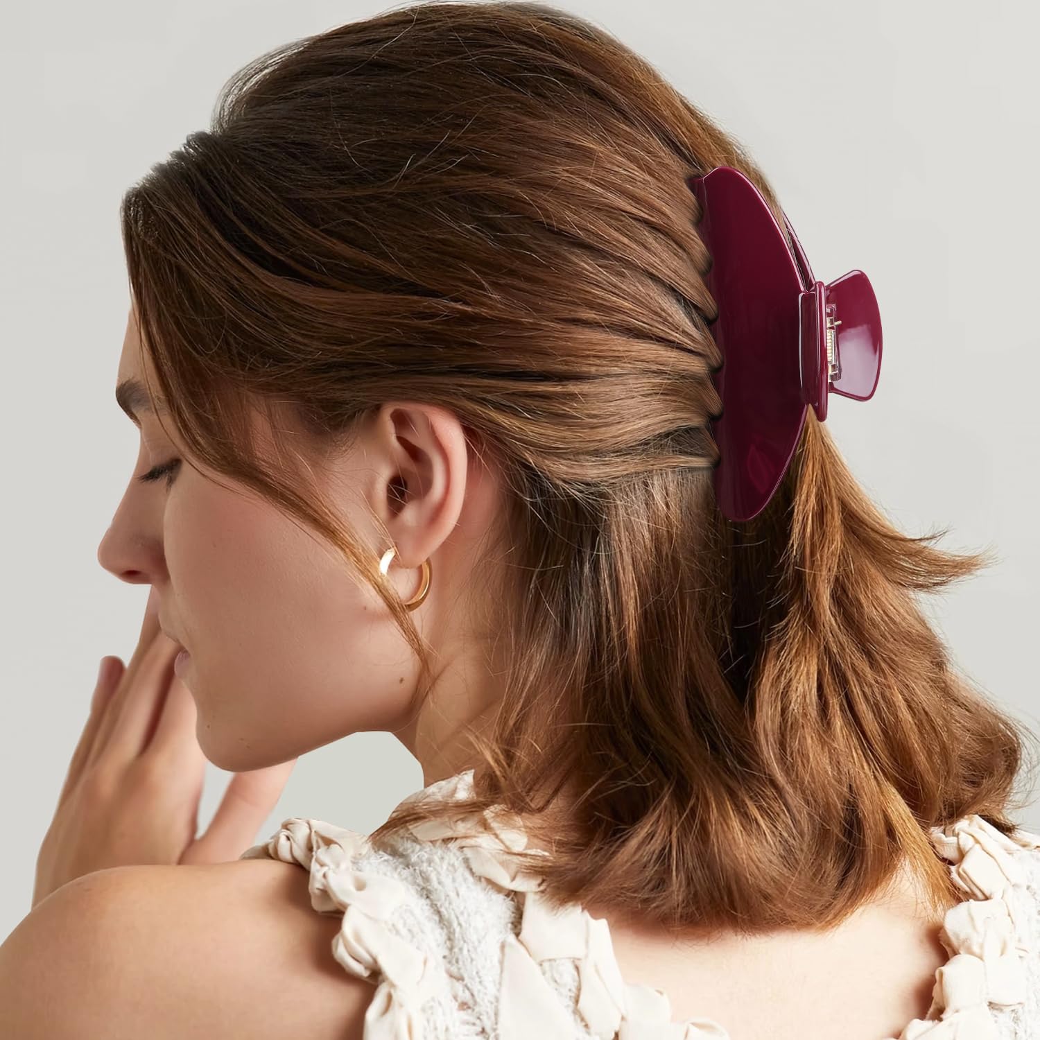 MAORULU Cute Claw Clip for Women – 4'' Large Acetate Hair Clips for Thick Thin Curly Long Hair, Durable Hair Clamps Non-slip Y2K Jaw Clip, Strong Hold, Stylish French Design (Wine Red) - Image 4