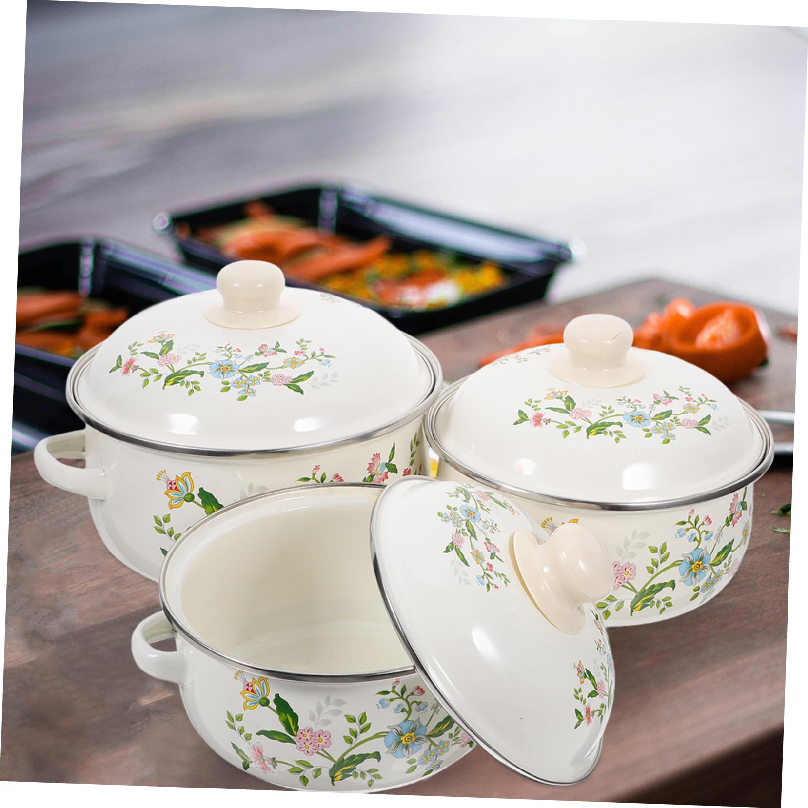 ZENFUN Emaille-Suppentopf Mit Deckel – Retro-Blumenmuster, Antihaftbeschichtet, Für Induktion, Gas & Alle Herdarten, 24 Cm
