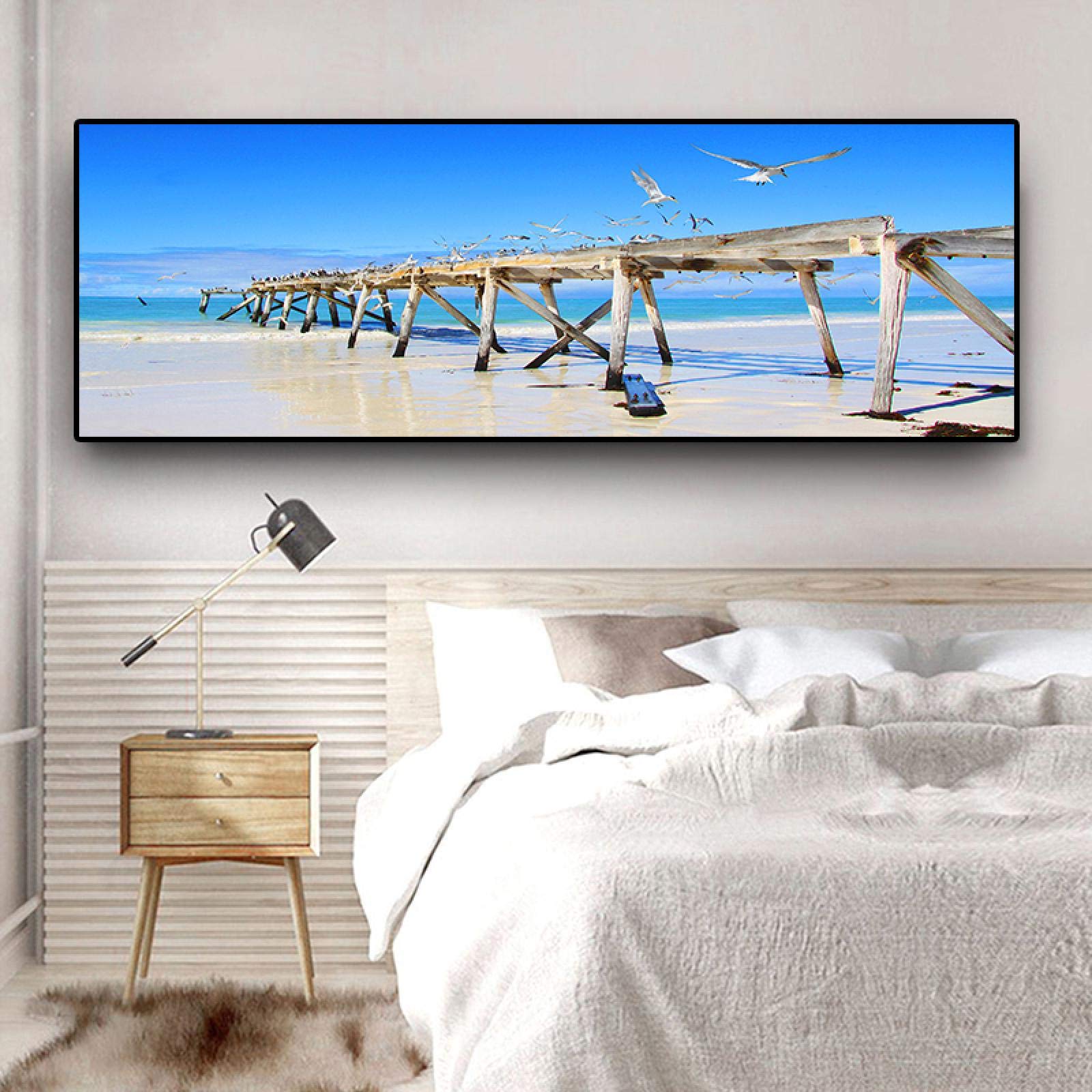 dsdsgog Natura Oceano Onde del Mare Uccello Marino Cielo Nuvole Panorama Paesaggio Tela Pittura Poster e Stampa Wall Art Picture Home Decor 40x120cm Frameless