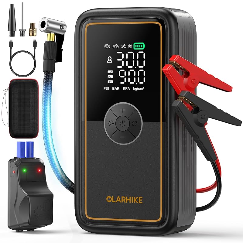 Auxiliar de Partida OlarHike 3000 A com Compressor de Ar Portátil para Veículos 12 V