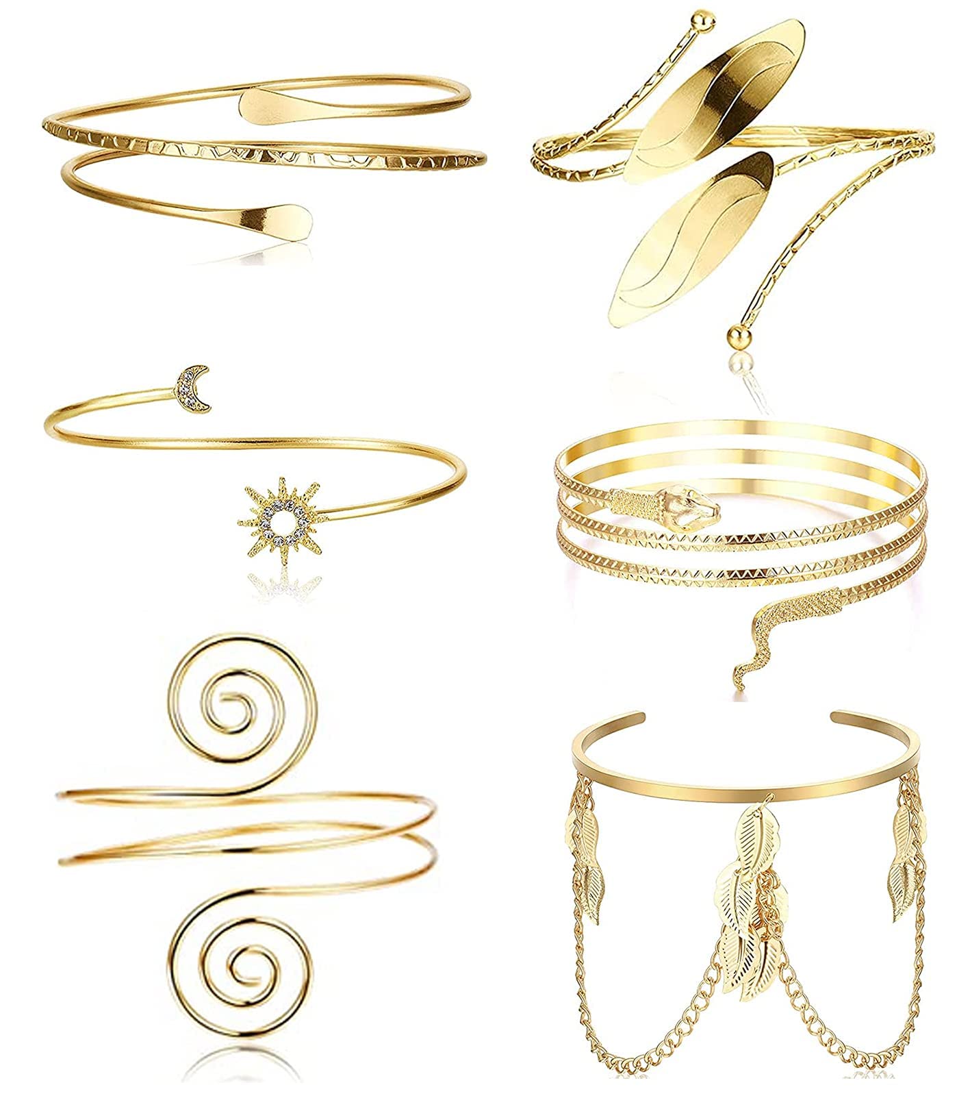 Diamday Brazalete de Brazo Superior para Mujer Brazalete Abierto Brazalete de Hoja Minimalista Bobina de Metal Bobina Ajustable Conjunto de Brazalete Oro/Plata/Oro Rosa