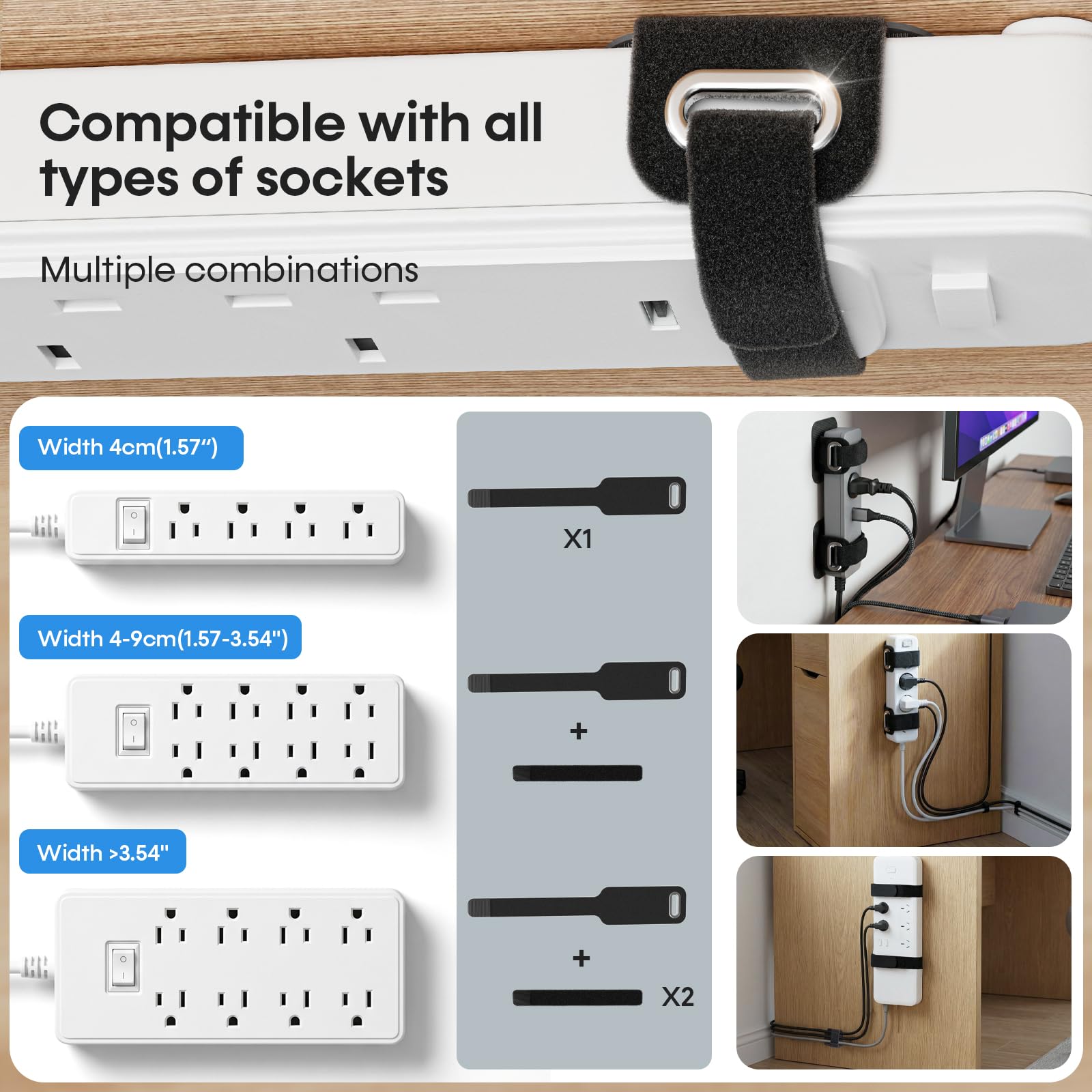 Organizador Cables Escritorio, 【Compatible con Todas Las regletas】 Soporte de Cables para Grandes Haces de cablescon Cierre hermético, imprescindibles para la Oficina en casa, 8 Pares