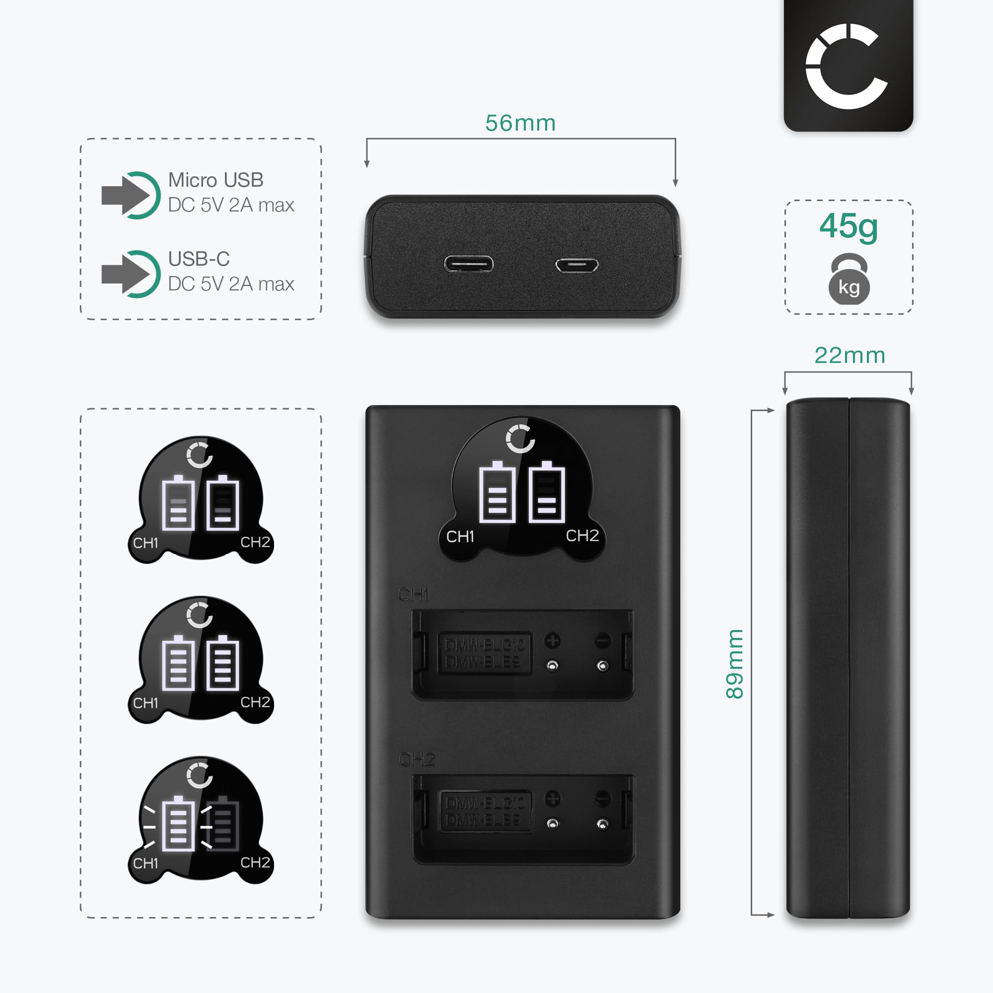 CELLONIC 2X Batería Compatible con Panasonic DMW-BLG10E, DMW-BLG10 | 2x, (980mAh-7.4V-Ion de litio), Cámara Batería, para Panasonic Lumix DC-TZ90, DMC-GX80, DMC-TZ101, DC-TZ202, DMW-BLE9E