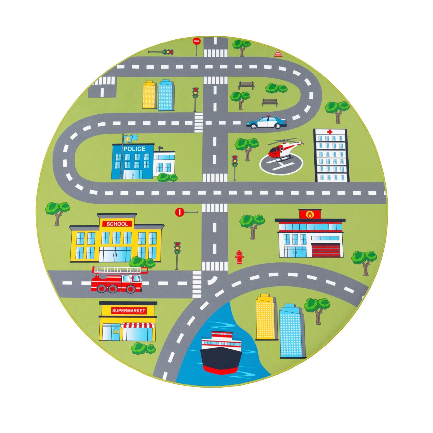 TT Home Kinder-Teppich, Spielteppich Für Kinderzimmer Mit Straßen-Muster Und Autos, Grün, Größe:240x340 cm