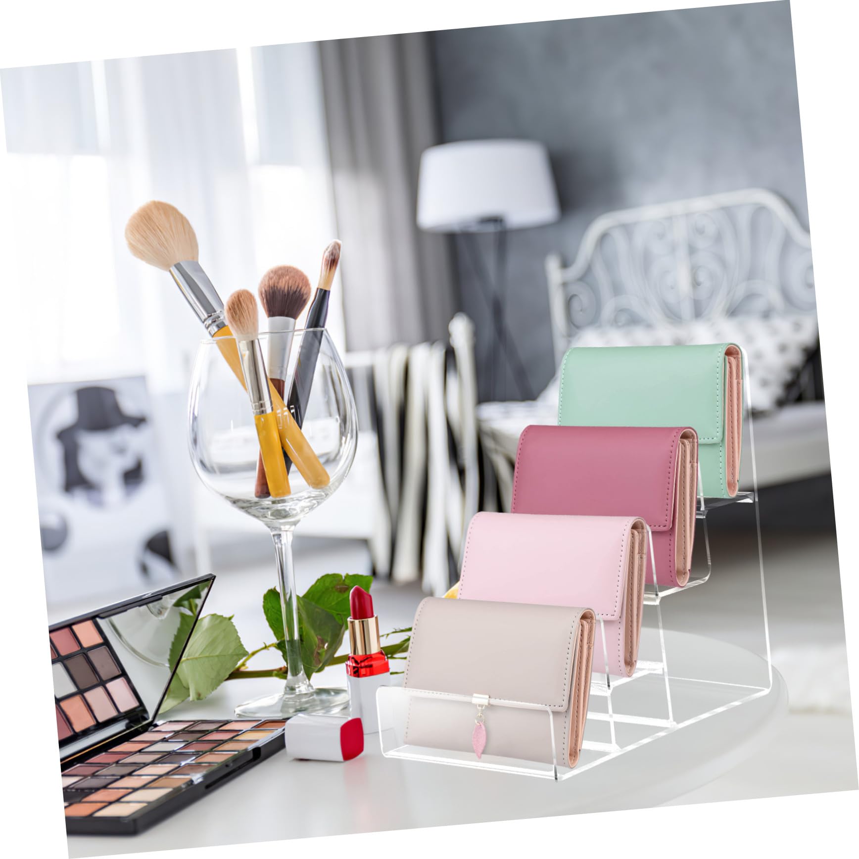 Soporte Acrílico Trapezoidal Multi Transparente para Almacenamiento y Exhibición De Carteras Gafas y Joyas Estantería Organizadora Versátil para Hogar y Oficina