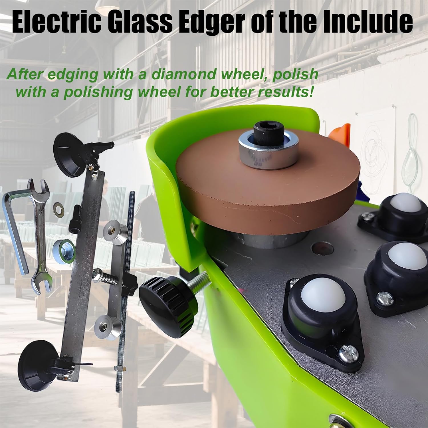 Portable Glass Edger Machine, 800w Electric Power, 8000 RPM Speed, Diamond Glass Corner Grinding Edging Machine, Handles Plane, Curve Edges at 1-3 M/Min, Compact 14-Lb Build