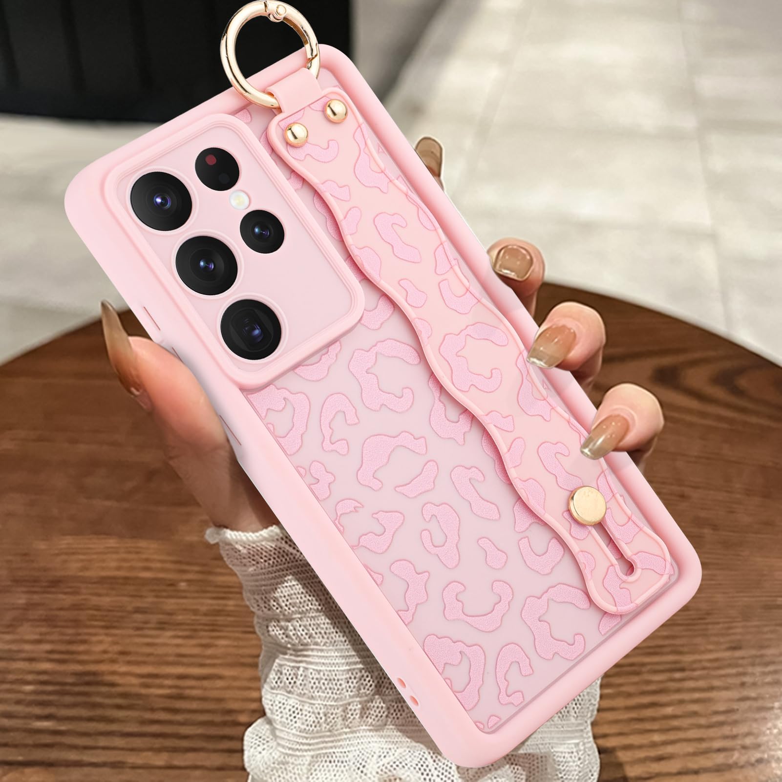 MOWIME Compatible with Samsung Galaxy S25 Ultra Case with Wrist Strap, Cheetah Print Shockproof Soft TPU Protective for Women Girls, Slim Anti Scratch