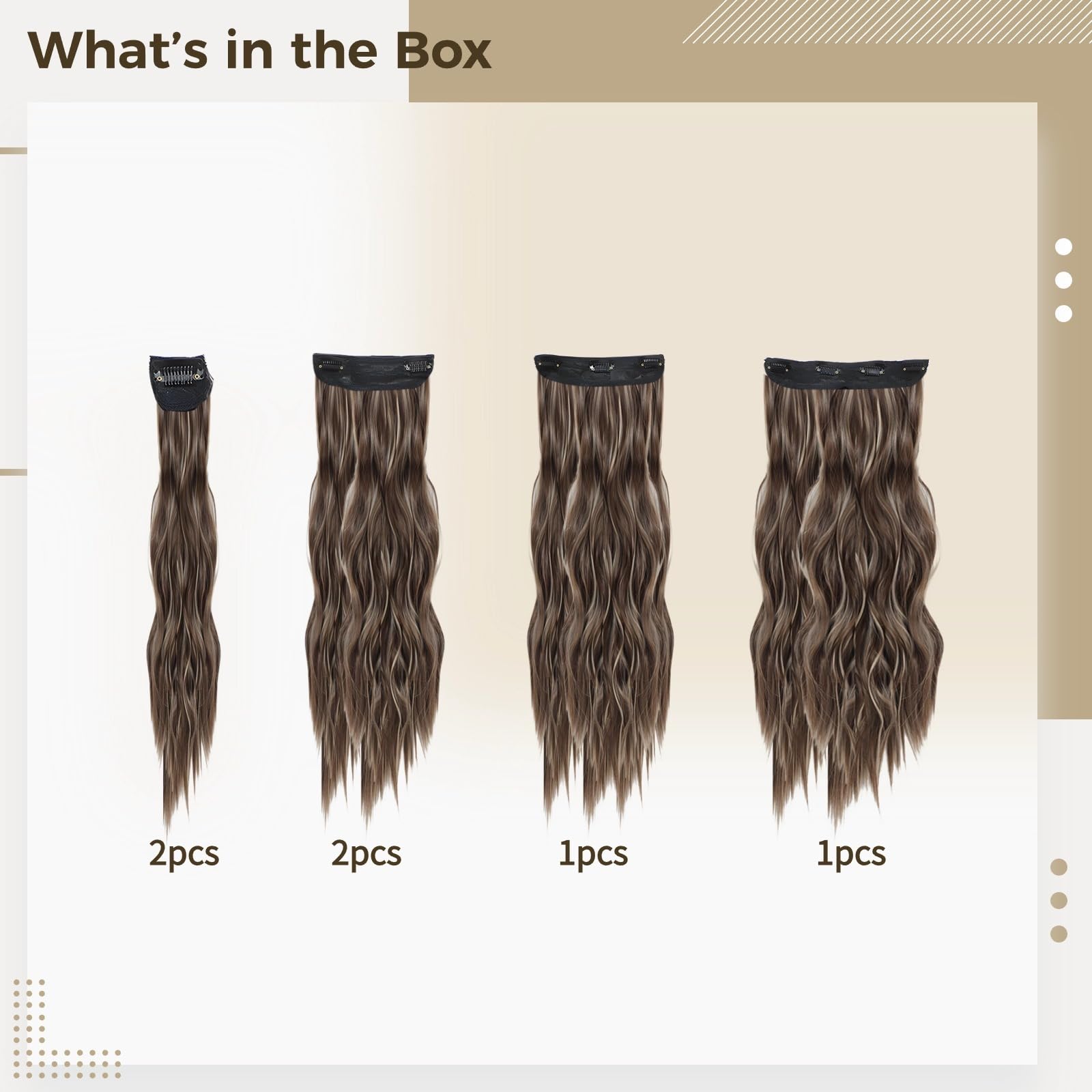 Clip-In Haarverlängerungen, blonde Haarverlängerungen, 20 Zoll hellbraun mit Gold meliert, 6-teiliges Set aus Hitzefaser, leicht zu tragen, lange wellige Optik, für Hochzeiten und Partys