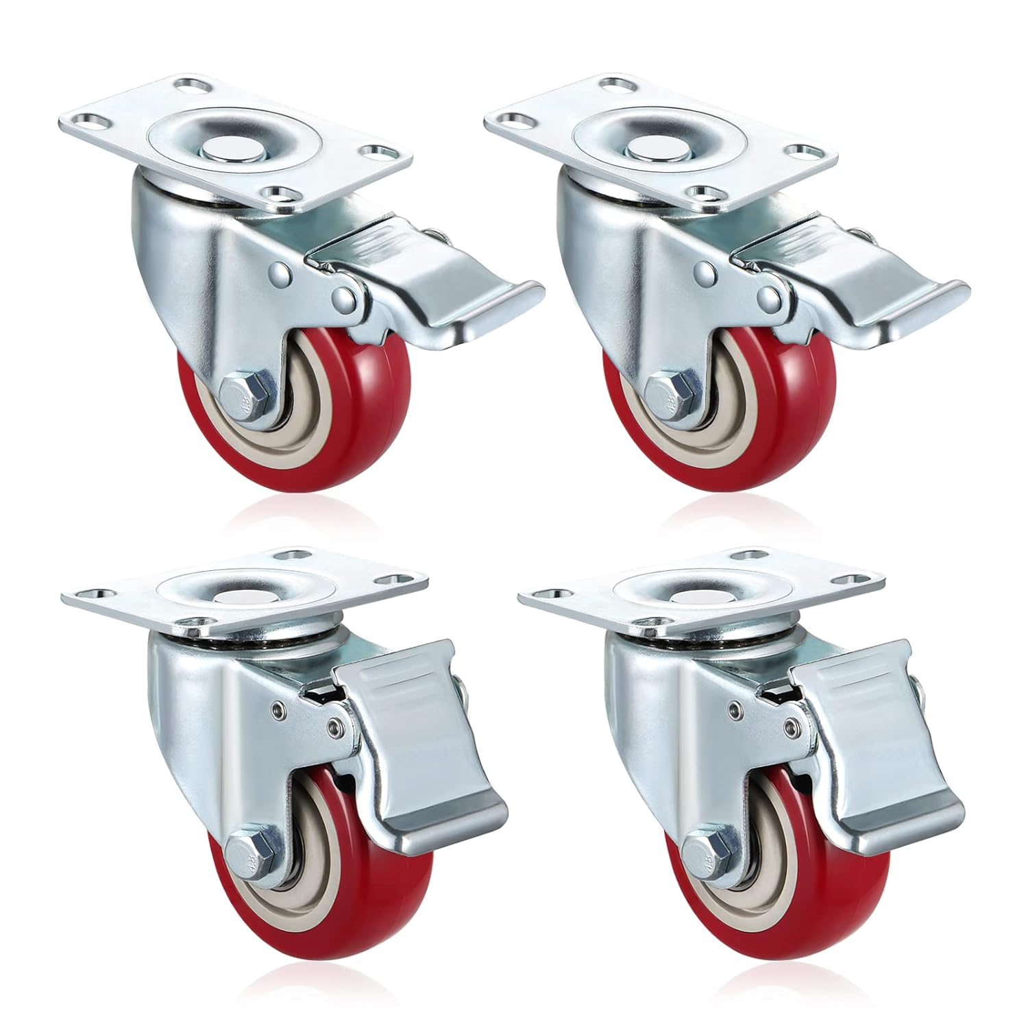 FPOWER 3'' Heavy Duty Casters, Locking Caster Wheels Set of 4, Swivel Casters with Brake, 360 Degree No Noise Plate Casters for Furniture and Workbench (Free Screws & A Spanner): Industrial & Scientific