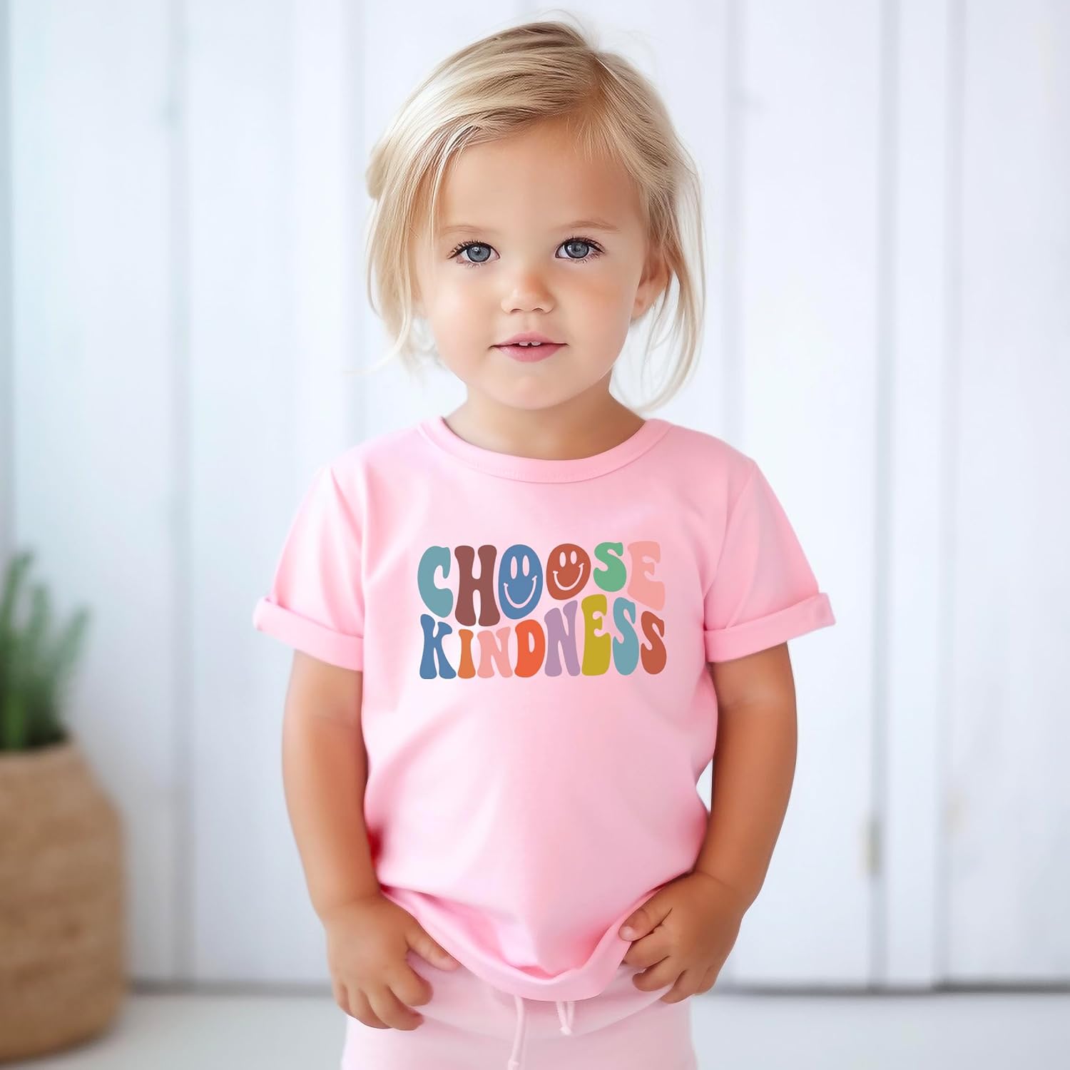 Olive Loves Apple Choose Kindness Colorful Retro Shirt for Baby Toddler and Kids for Girls