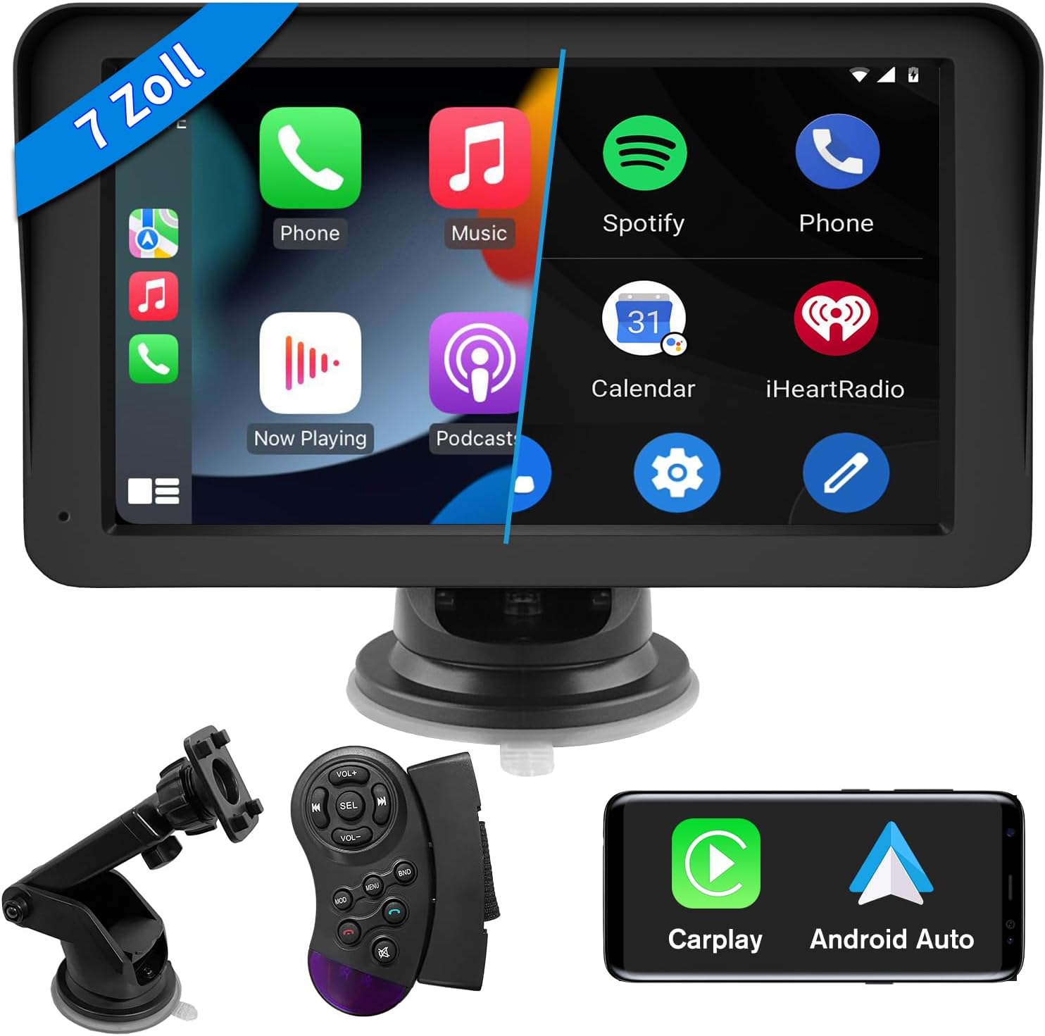 AWESAFE Wireless CarPlay und Android Auto Display, 9 Zoll Touchscreen CarPlay Digital Media