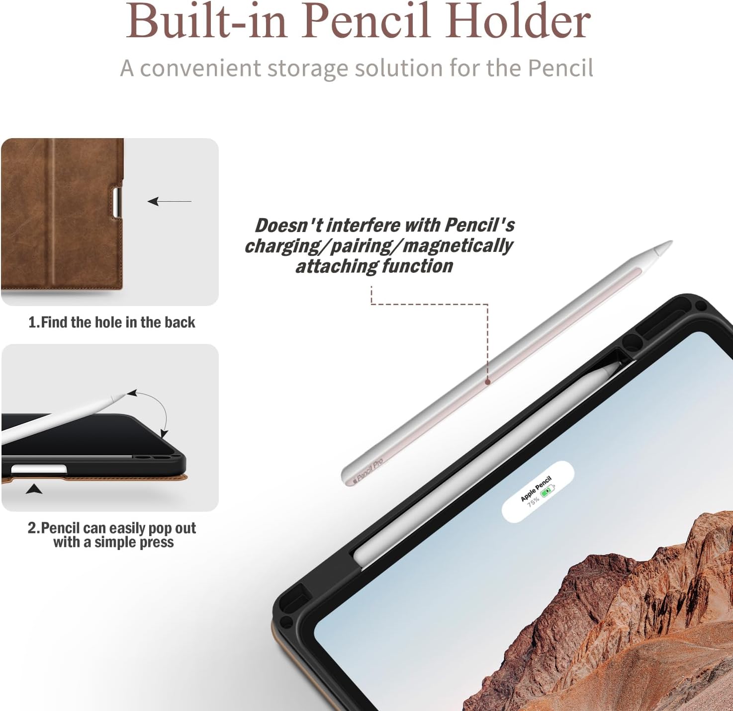 Antbox Case for iPad Air 13 Inch 2025 M3 /2024 M2, Premium Vegan Leather, Fully Supports Pencil Pro and Pencil (USB-C), Auto Sleep/Wake, Built-in Pencil Holder iPad 13 Inch Case (Tan) - Image 7