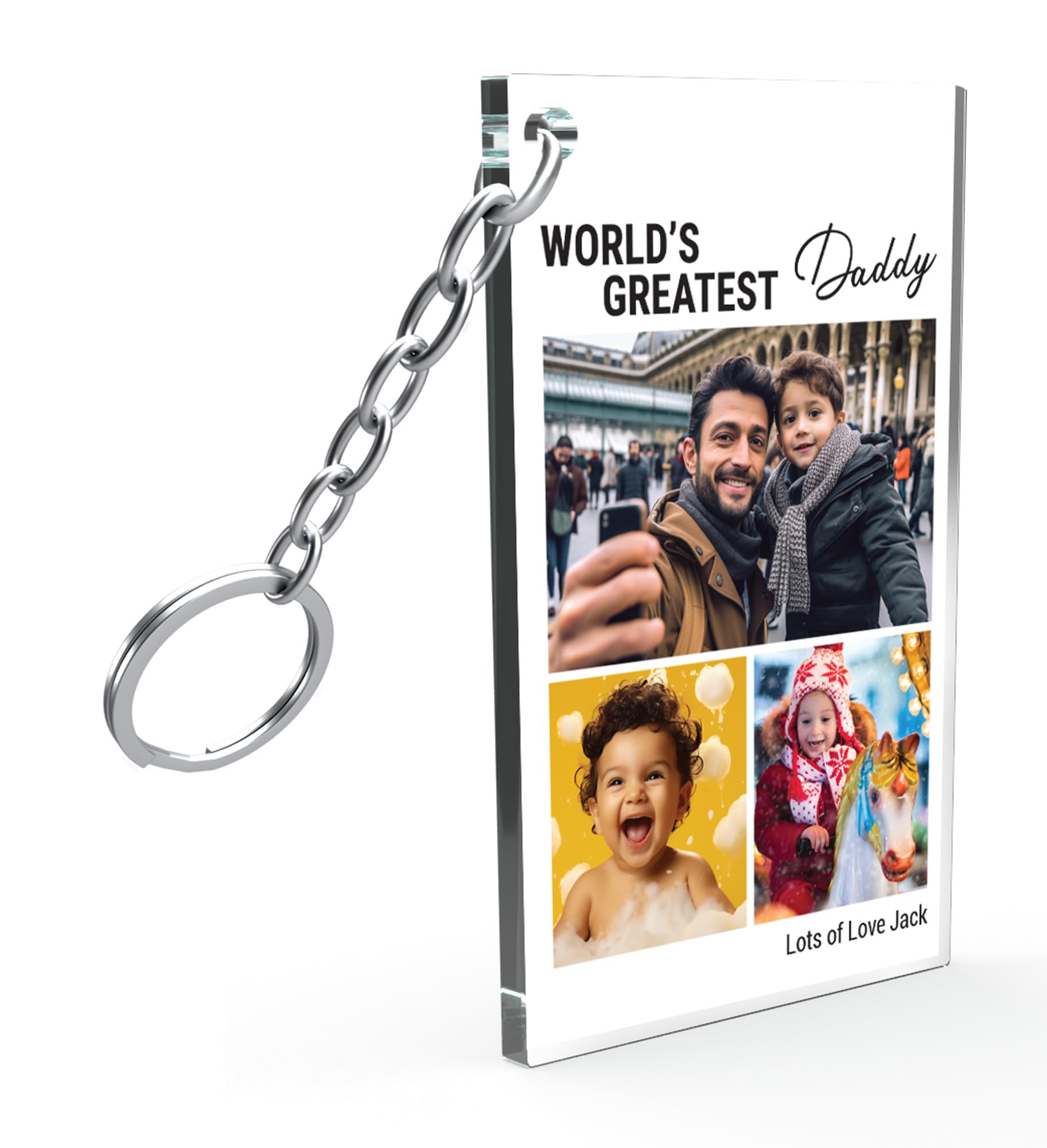 Star Online Personalized Photo Keychain for Dad, Custom Text Gift, Father's Day Present Keytag From Daughter and Son - 5CM X 8CM (World's Greatest Daddy)