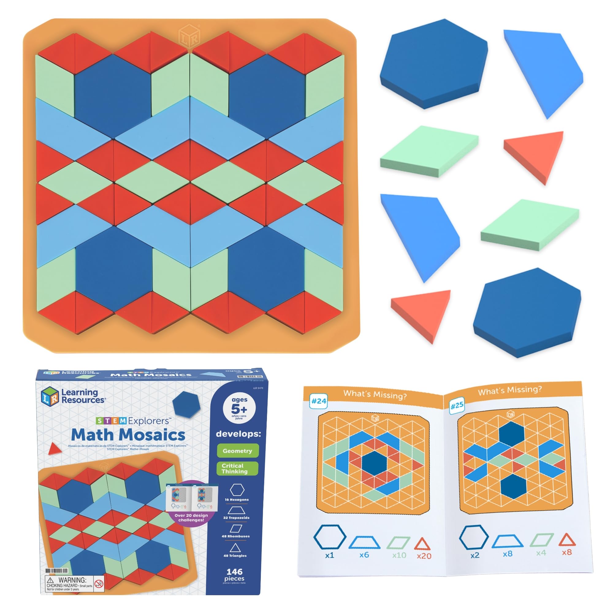 Learning Resources STEM Explorers Math Mosaics, Pattern Blocks, Ages 5+