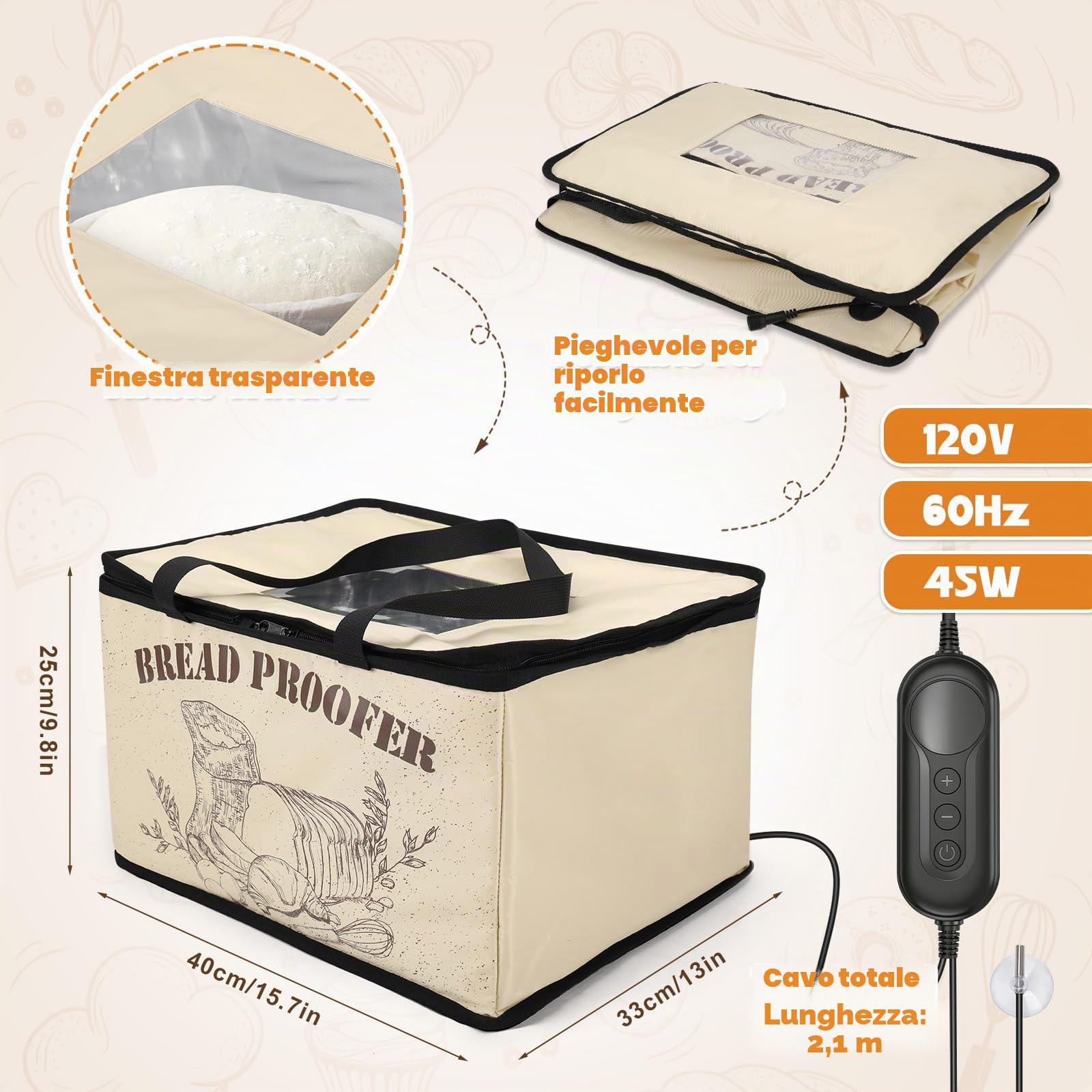 Scatola di lievitazione per pane con riscaldamento e sensore di temperatura NTC, scatola per impasto pieghevole da 30L con temperatura regolabile e timer, camera di lievitazione per pane, yogurt