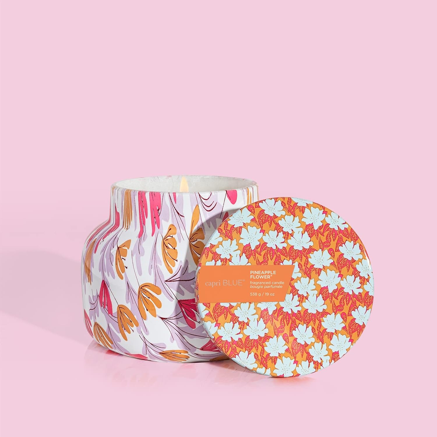 Capri Blue Scented Candles - Pattern Play Glass Jar Candles - Long Lasting Soy Wax Blend - Luxury Home Decor - Notes of Pineapple, Lemon Flower & Sugarcane - Gifts for Women (Pineapple Flower, 19 oz)