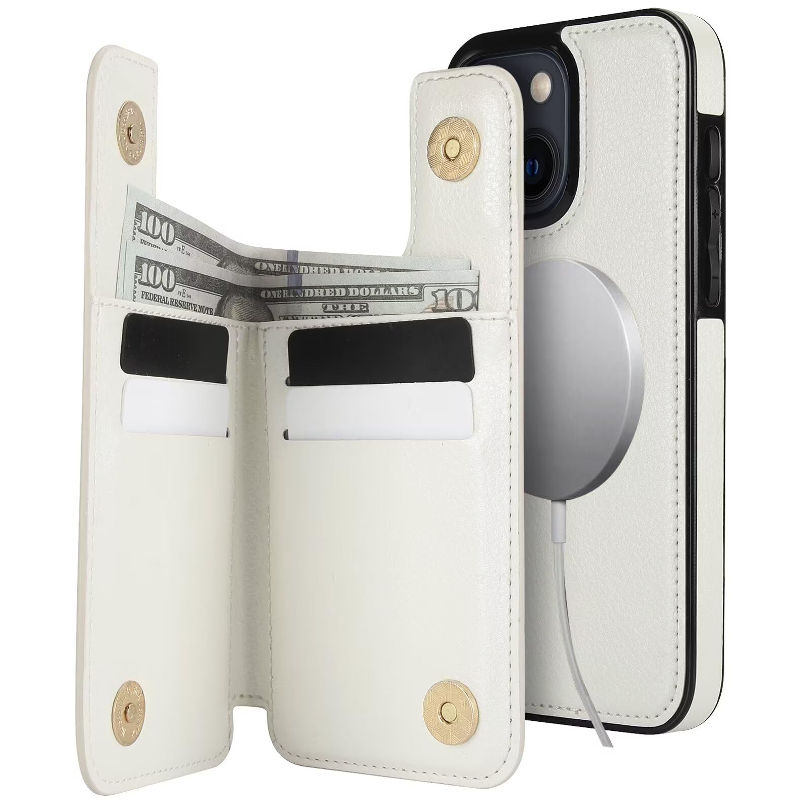 Coque iPhone 13 détachable et compatible MagSafe avec support flip blanc