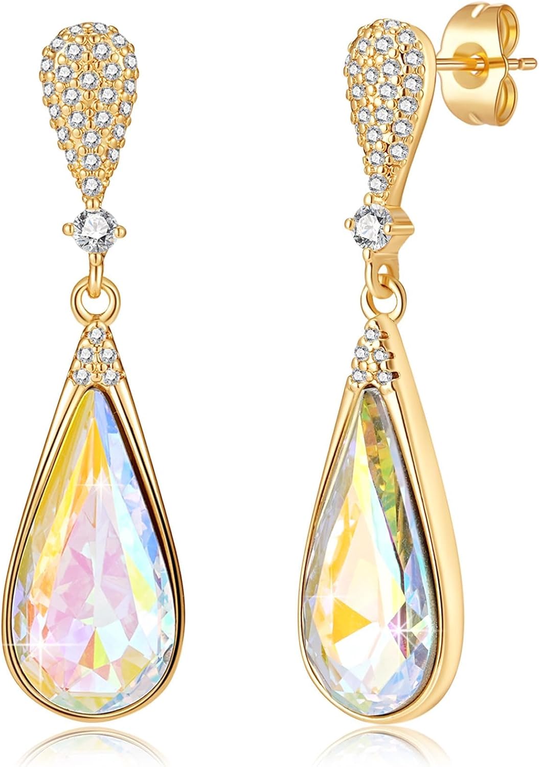 Austrian Crystal Teardrop Dangle Drop Earrings for Women 14K Gold Plated Hypoallergenic Jewelry Gift