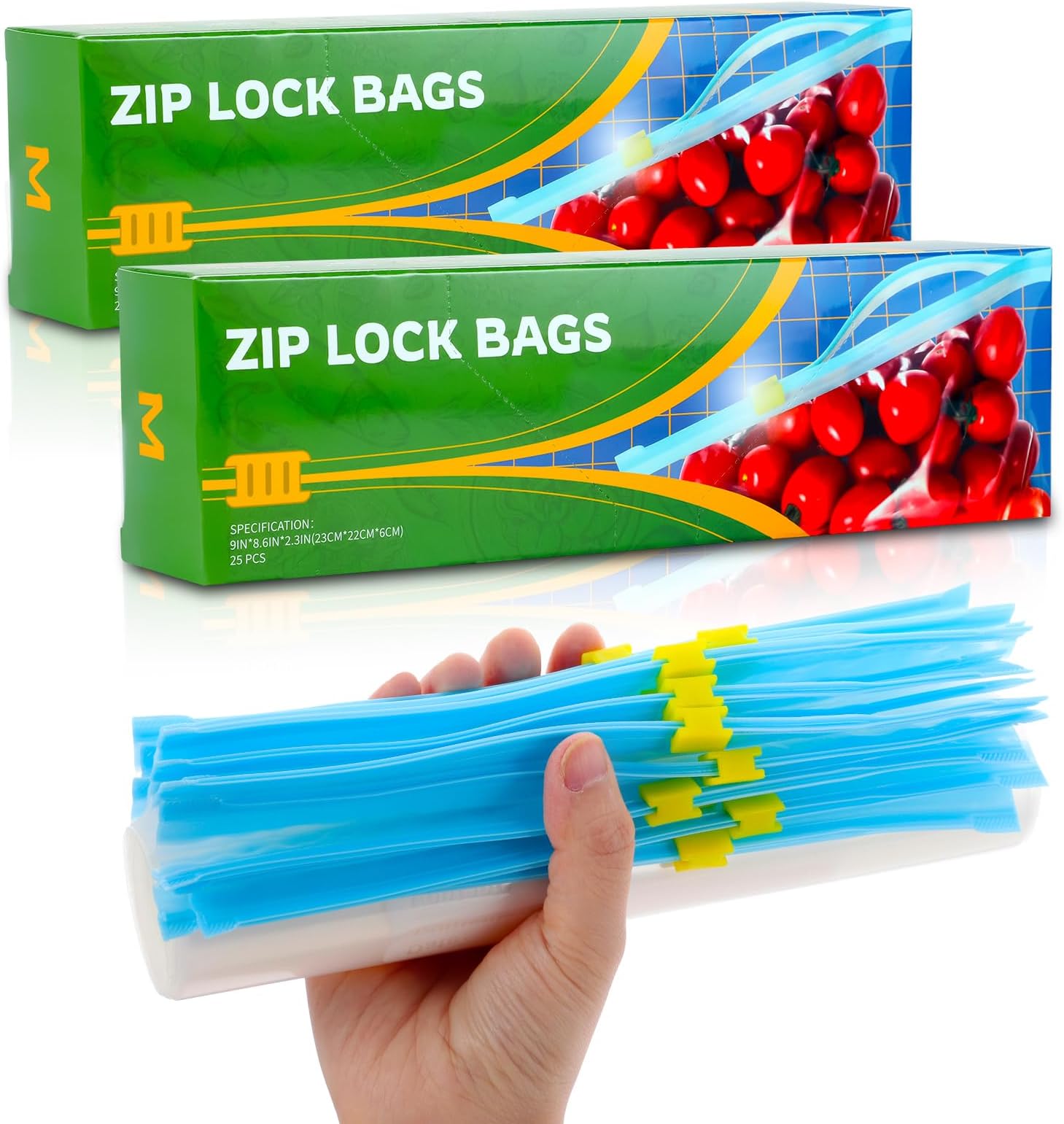 50 Pcs Zip Lock Bags, Food Storage Freezer Bags (2.27L) Reusable Sandwich Bags Food Storage Bags with Expandable Bottom, BPA Free Zip Seal Freezer Bags for Fruits, Vegetables, Meat, Grains