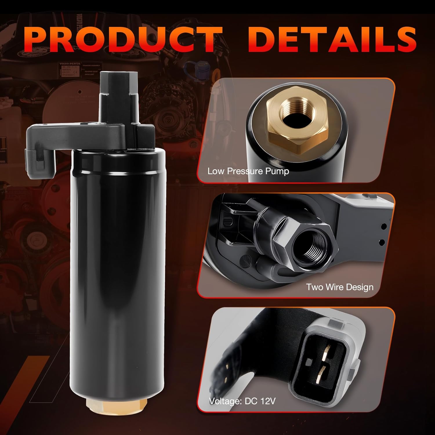 Low Pressure Electric Fuel Pump Compatible with Volvo Penta/OMC Marine Engines, Fits V6 & V8 4.3L 5.0L 5.7L Inboard & Sterndrive, Replaces 18-7326, 3858261, 3850809, 3854620