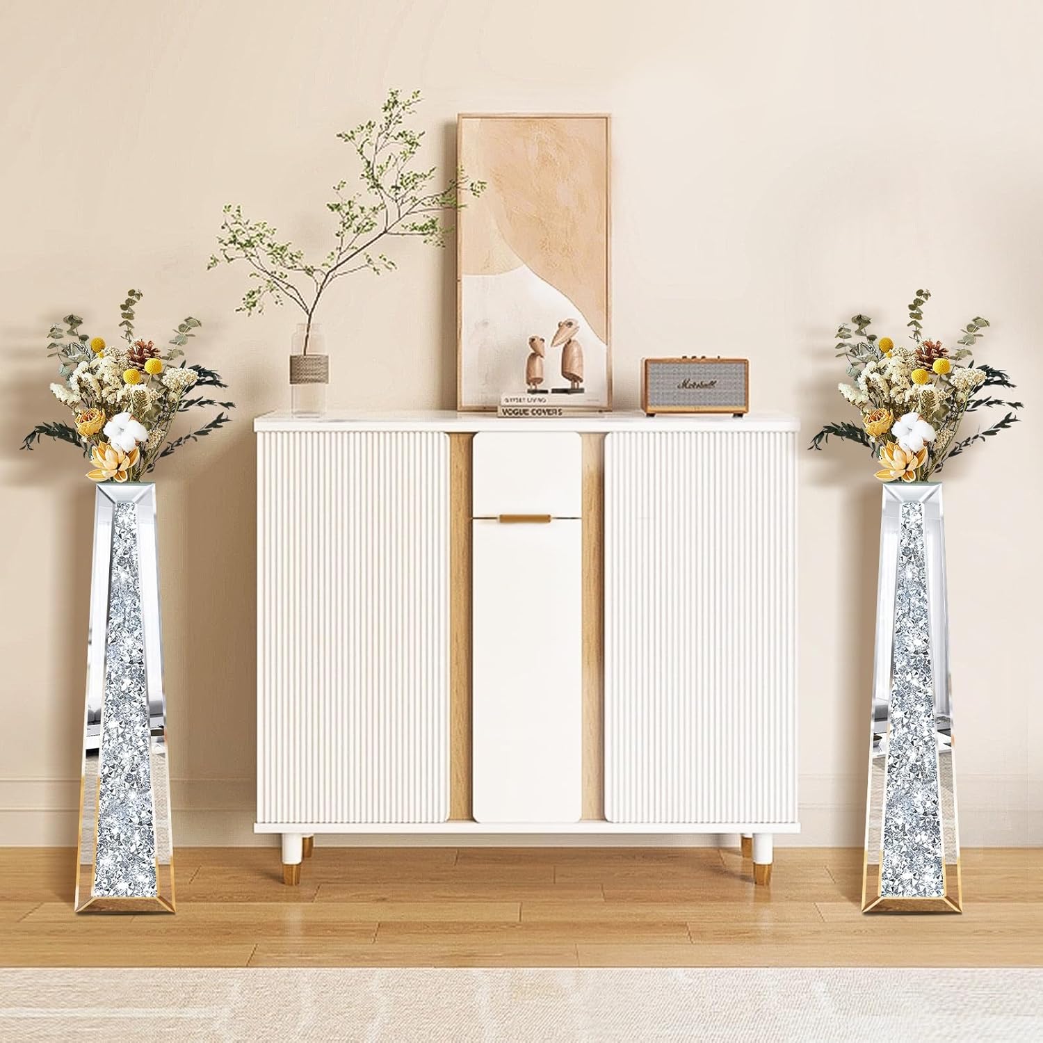 29" Tall Crushed Diamond Floor Vase, Silver Large Vases for Decor Living Room, Crystal Mirrored Home Decor Vases for Dried Flower - Image 6