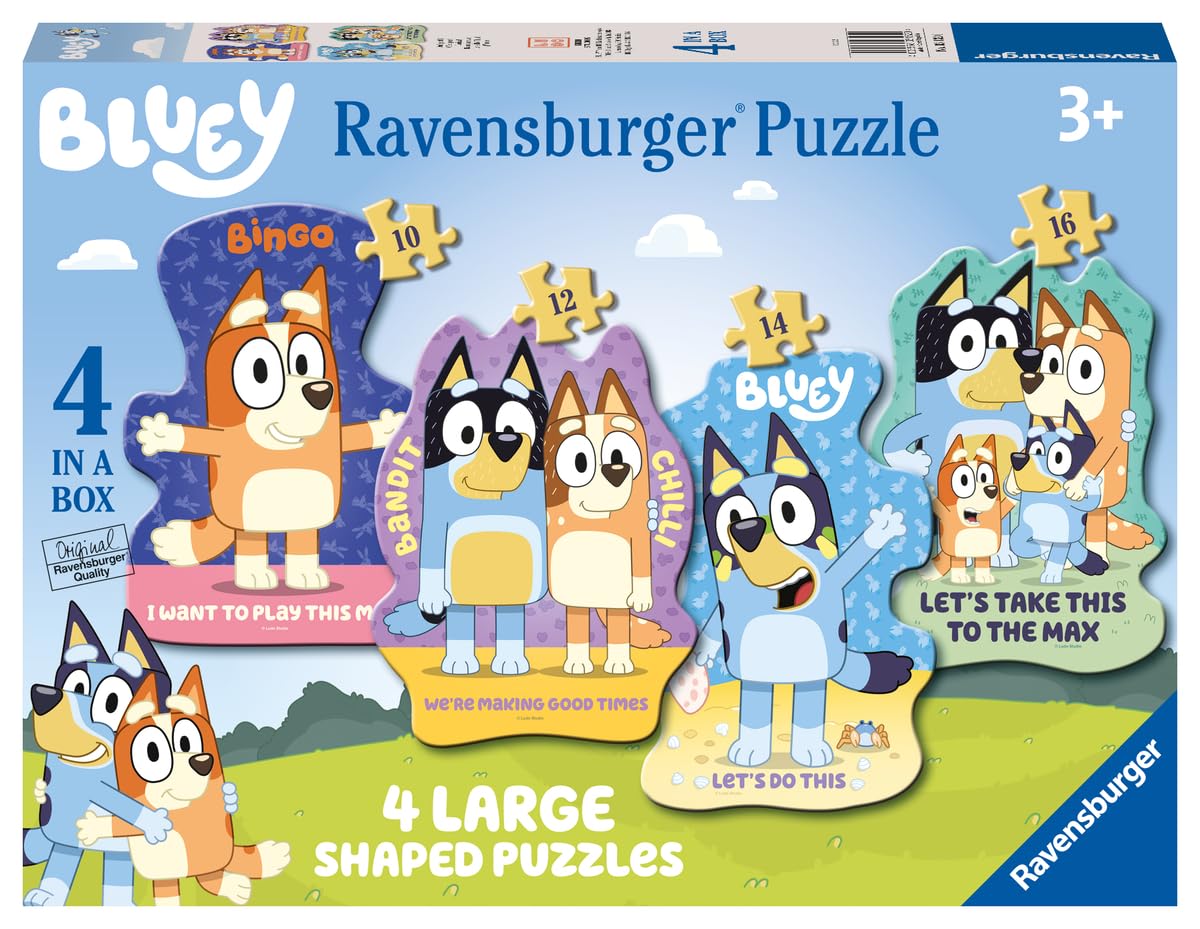 Ravensburger Bluey Toys - 4 Large Shaped Jigsaw Puzzles (10, 12, 14, 16 Pieces) - Age 3 Years Up - Gifts for Kids
