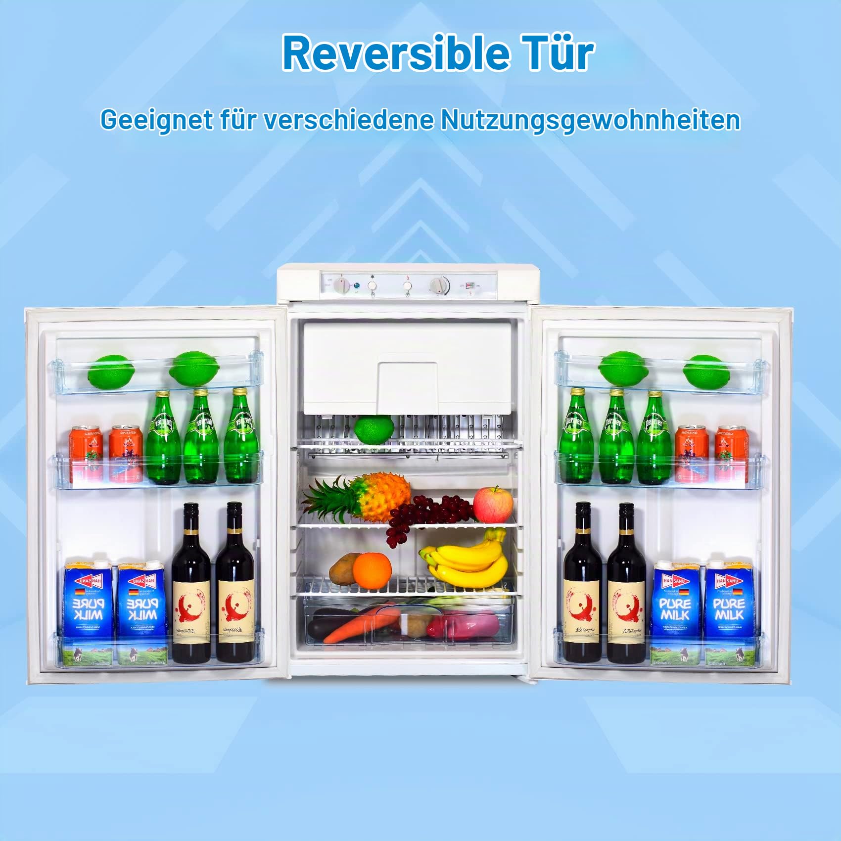Mini Kühlschrank mit Gefrierfach, Gas Kühlschrank 100L,12V 230V, Camping Kleiner Kühlschrank für Wohnmobil, Wohnwagen, Haus, Ferienwohnung, Mobilheim, Weiß