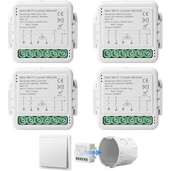 4 x WiFi Smart Built-in Switch Roller Shutter Switch Module with Runtime Setting for Curtains Blinds Awnings Compatible Google Home/Smart Life/Tuya