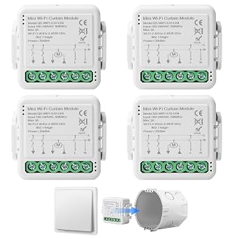 4 x WiFi Smart Built-in Switch Roller Shutter Switch Module with Runtime Setting for Curtains Blinds Awnings Compatible Google Home/Smart Life/Tuya