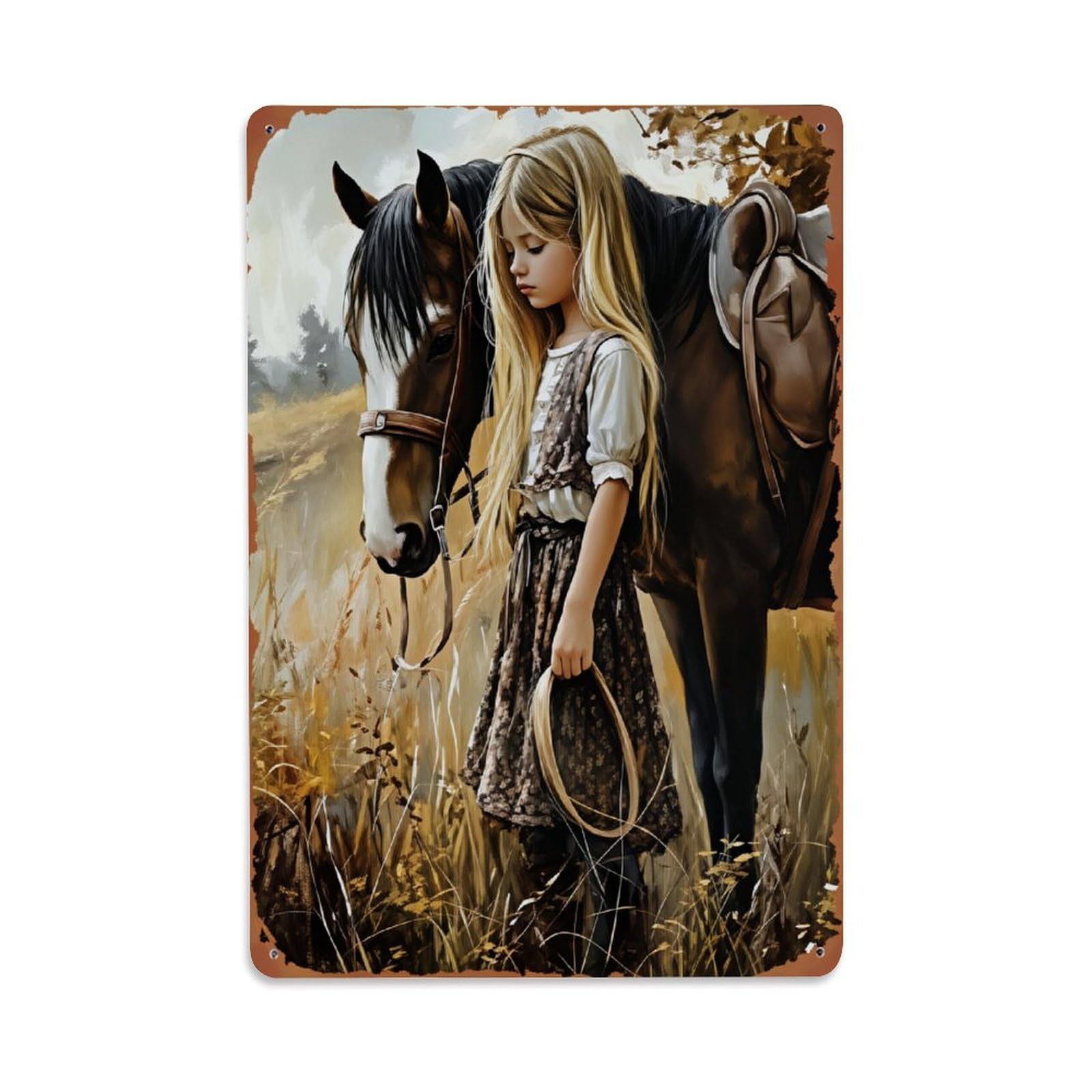 Jdfenggu Girls Vintage Rustic Field Horse Portrait Retro Metal Tin Sign, Decor Art Poster For Bar, Home, Man Cave, Kitchen, Laundry Room Gift 8X12inch