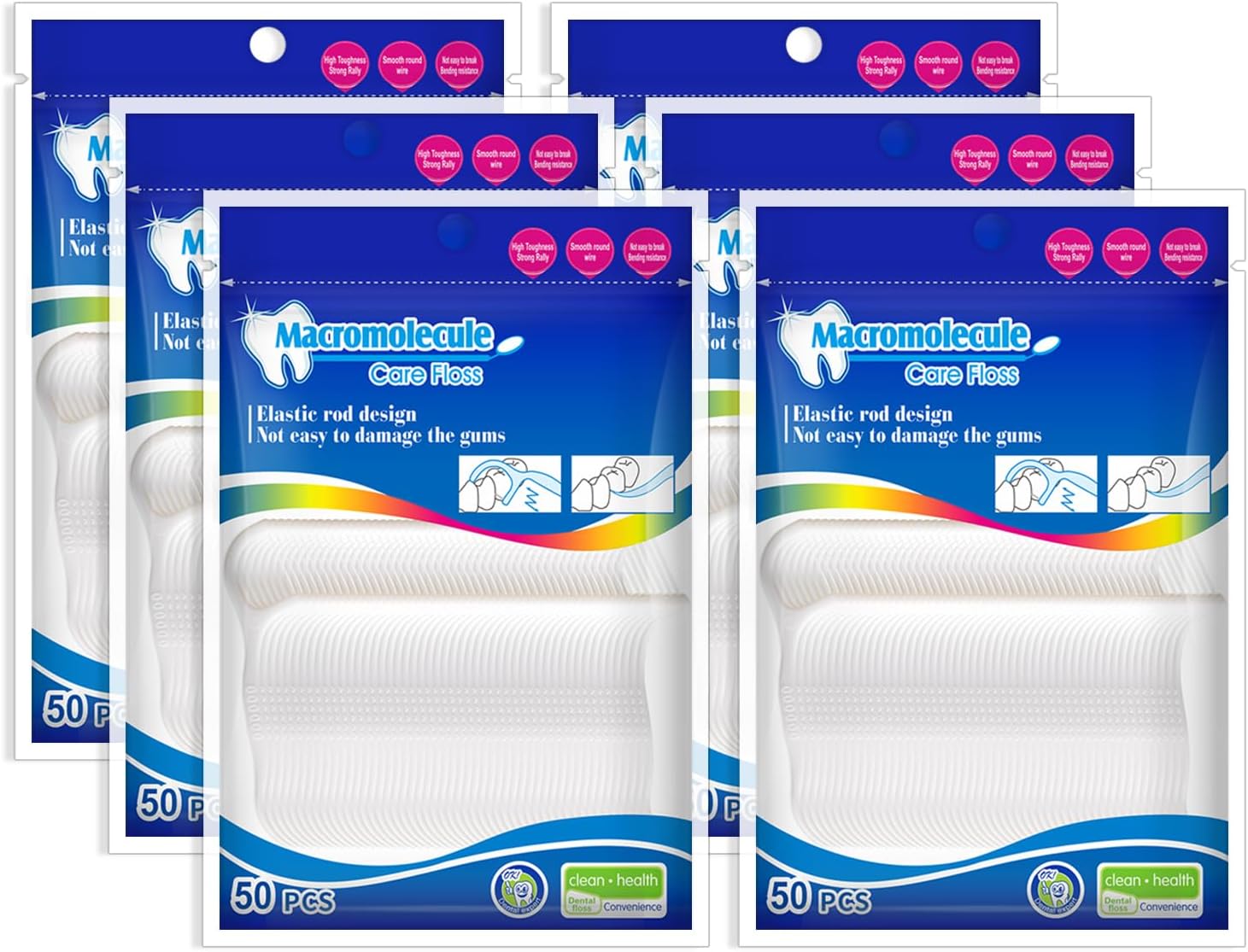 200 Count Dental Floss Picks - 4 Portable Bags of 50 - Comes with a Portable Travel Case - Strong & Smooth Tooth Picks Flossers for Family Home Travel