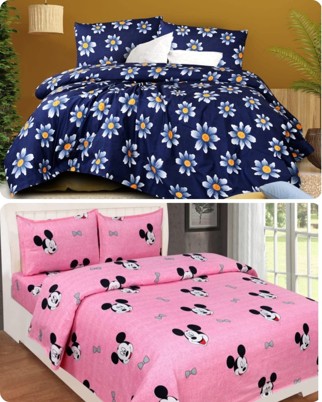 PLEDGE CREATIONS 123 TC Microfiber Combo Pack of 2 Bedsheets Along with 4 Pillow Covers