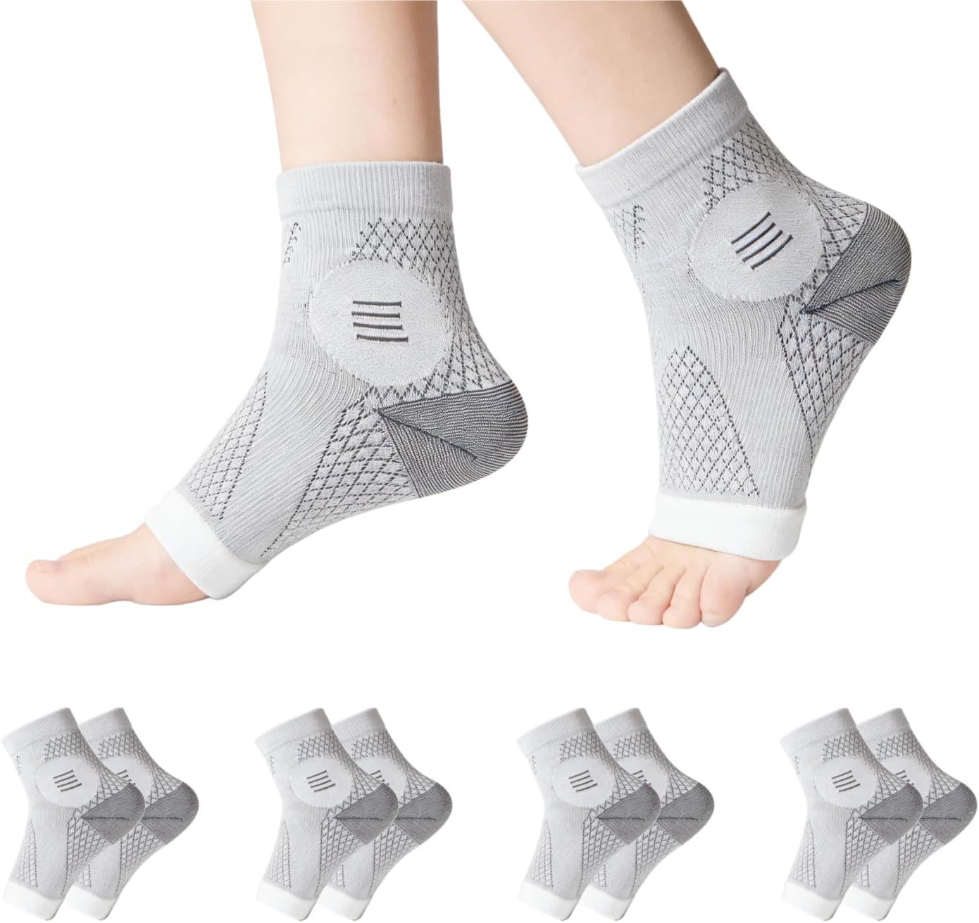 4 Pairs Ankle Compression Socks for Plantar Fasciitis Relief, Toeless Compression , Arch Support Foot Brace for Neuropathy Pain, Swelling & Heel Spurs - Breathable Ankle Brace for Men & Women